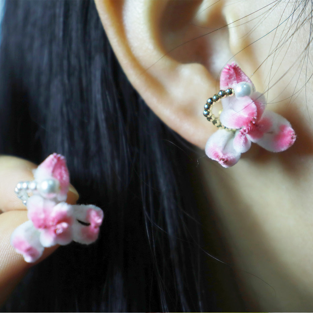 velvet flower pink earings
